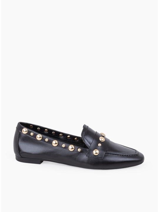 Mocassim Couro Preto Aplicações