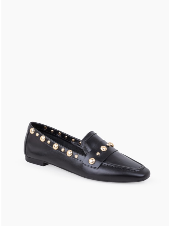 Mocassim Couro Preto Aplicações