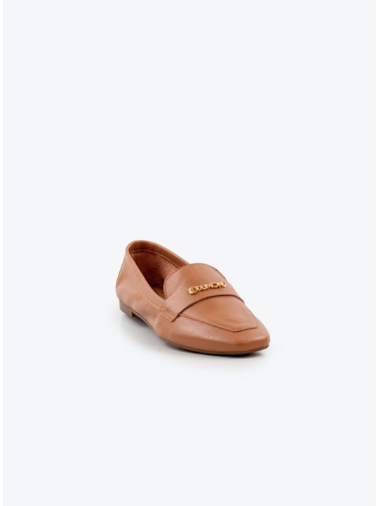 Mocassim Feminino Couro Natural Bico Quadrado