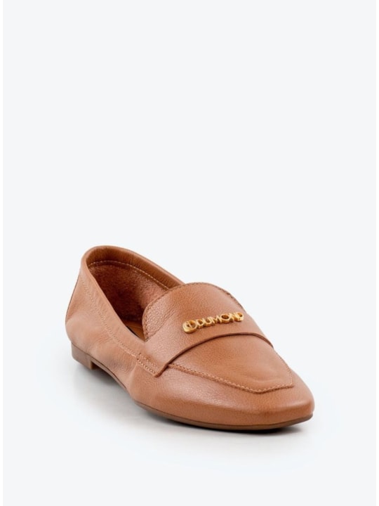 Mocassim Feminino Couro Natural Bico Quadrado