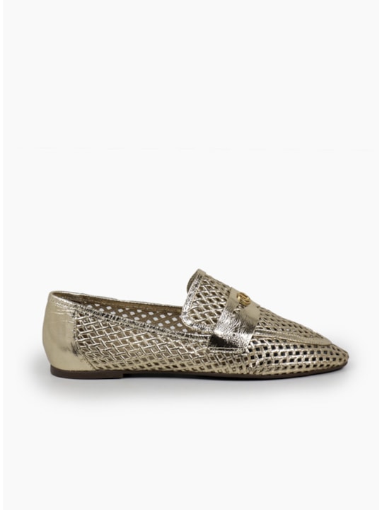 Mocassim Feminino Ouro Vazado Couro