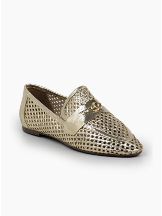 Mocassim Feminino Ouro Vazado Couro