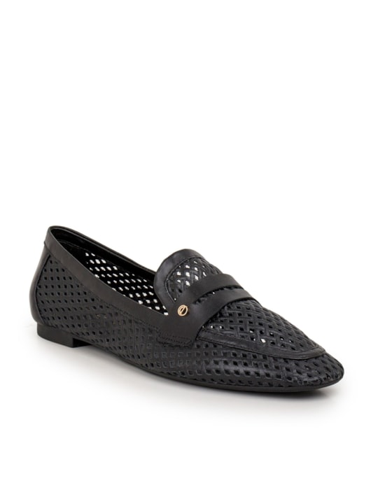 Mocassim Feminino Vazado Couro Preto