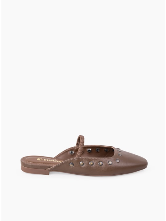 Mule Cacau Couro Tacha 