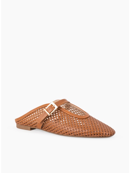 Mule Couro Vazado Âmbar