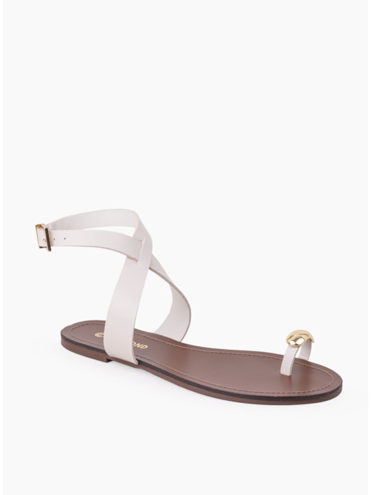 Rasteira Couro Neve Dourado 