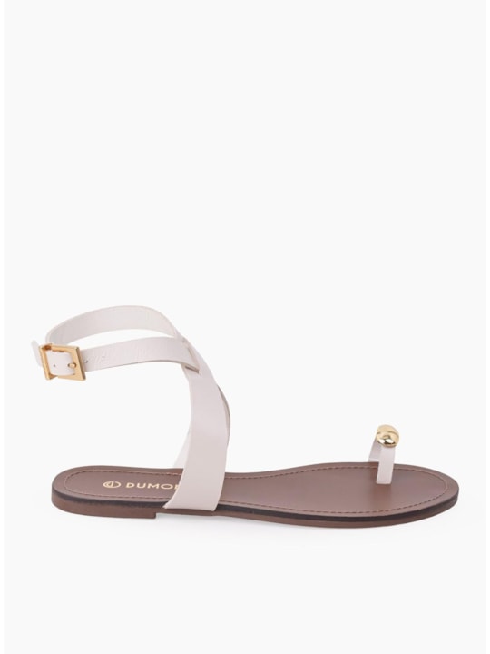 Rasteira Couro Neve Dourado 