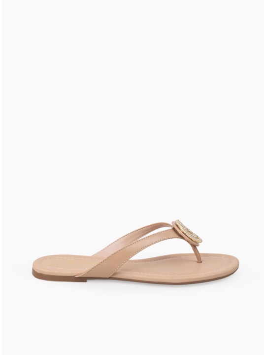 Rasteira Couro Nude Strass Logo D