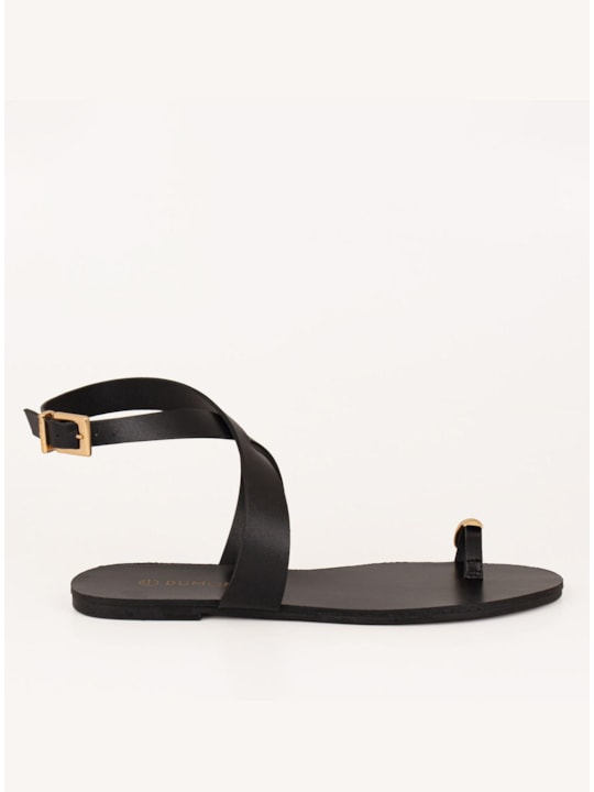Rasteira Couro Preto Minimalista