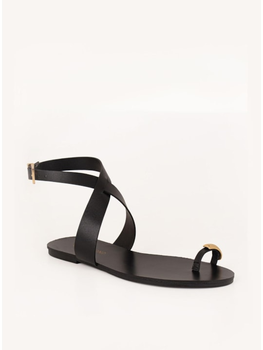 Rasteira Couro Preto Minimalista