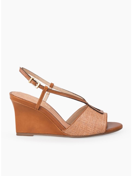 Sandália Anabela Slingback Ráfia Âmbar