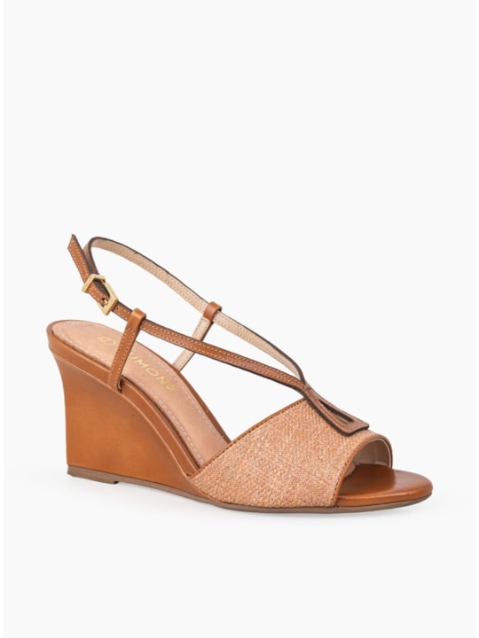 Sandália Anabela Slingback Ráfia Âmbar