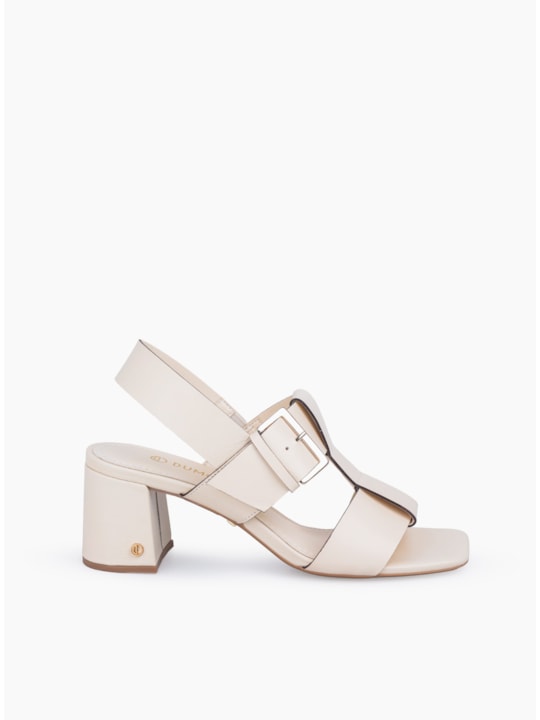 Sandália Couro Manteiga Salto Bloco Off White
