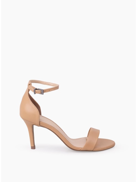 Sandália Couro Nude Salto Fino