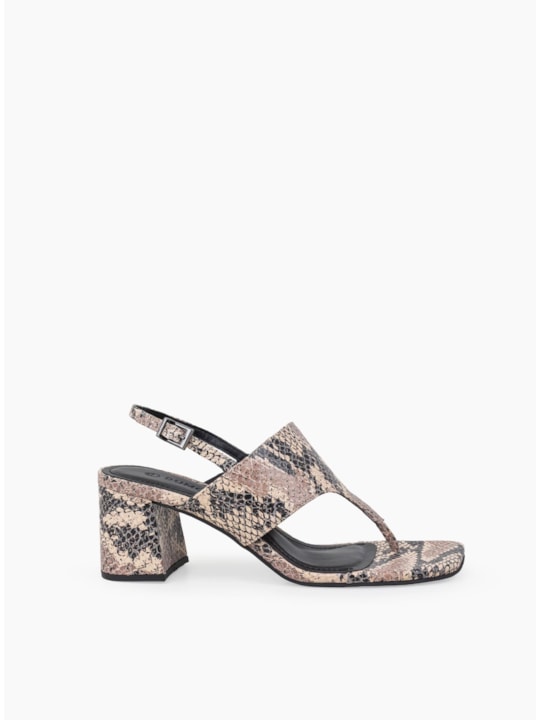 Sandália  Couro Snake Salto Bloco Off White