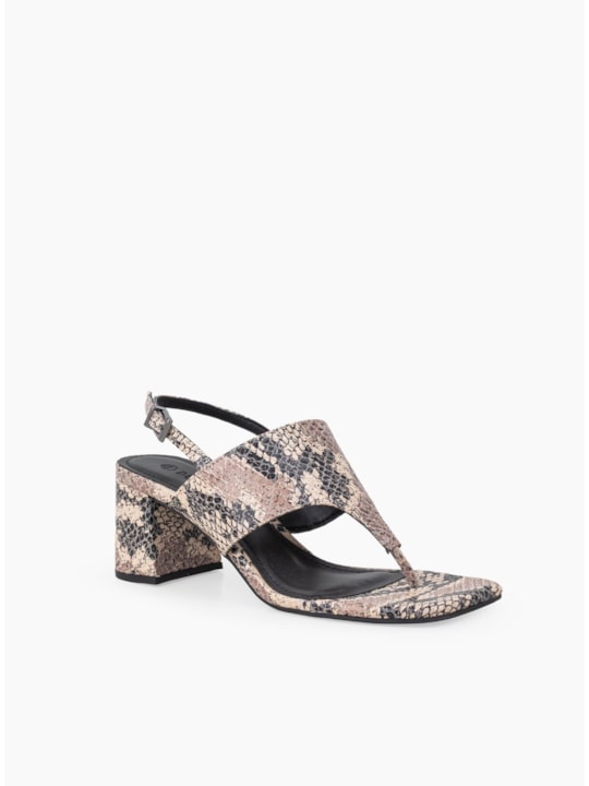 Sandália  Couro Snake Salto Bloco Off White