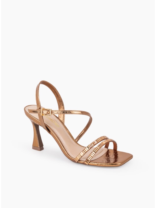 Sandália Feminina Couro Bronze Brilho