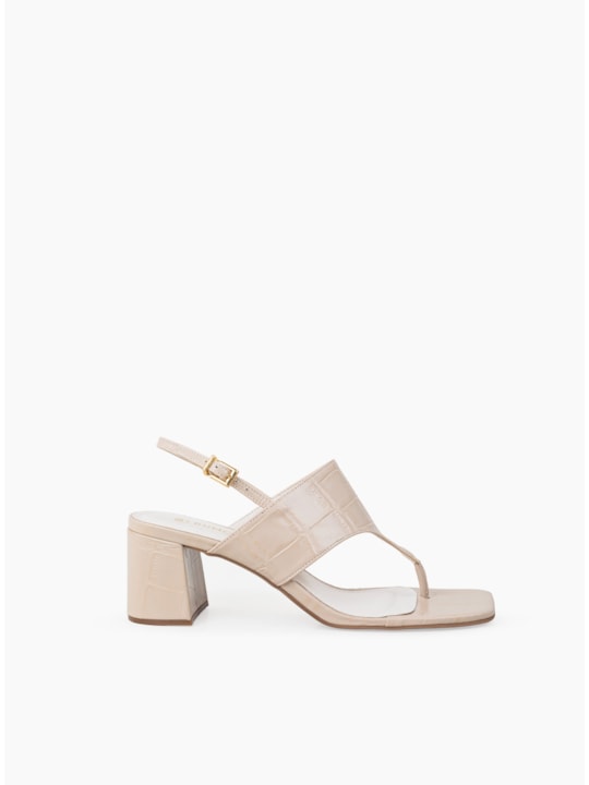 Sandália Off White Couro Maxi Croco Salto Bloco