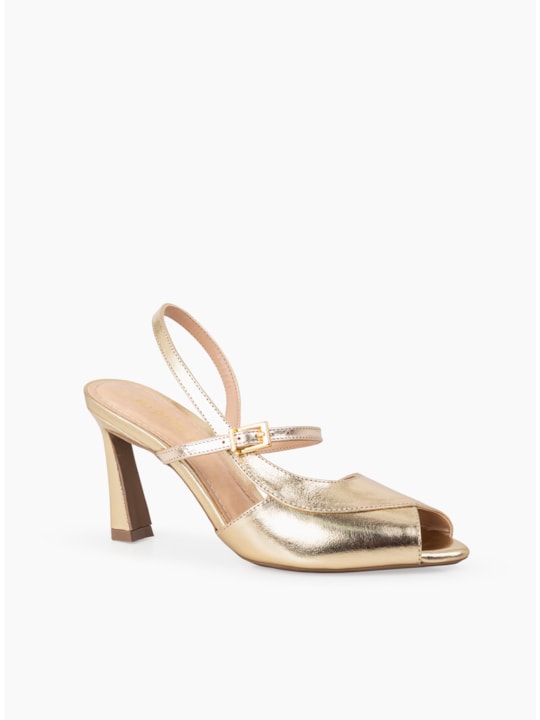 Sandália Peep Toe Ouro Light Couro