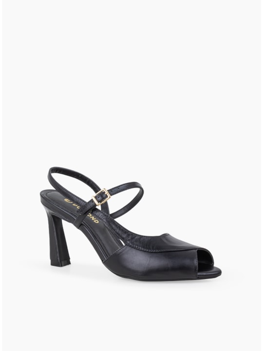 Sandália Peep Toe Preta Couro
