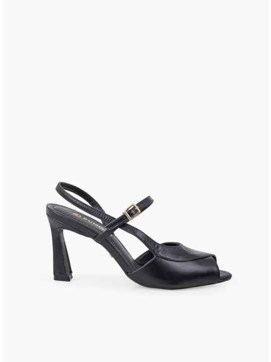 Sandália Peep Toe Preta Couro
