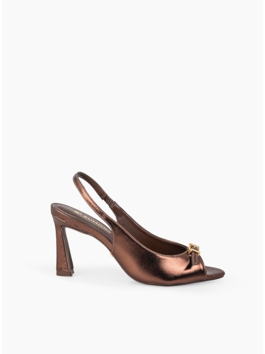 Sandália PeepToe Metalizado Café Couro
