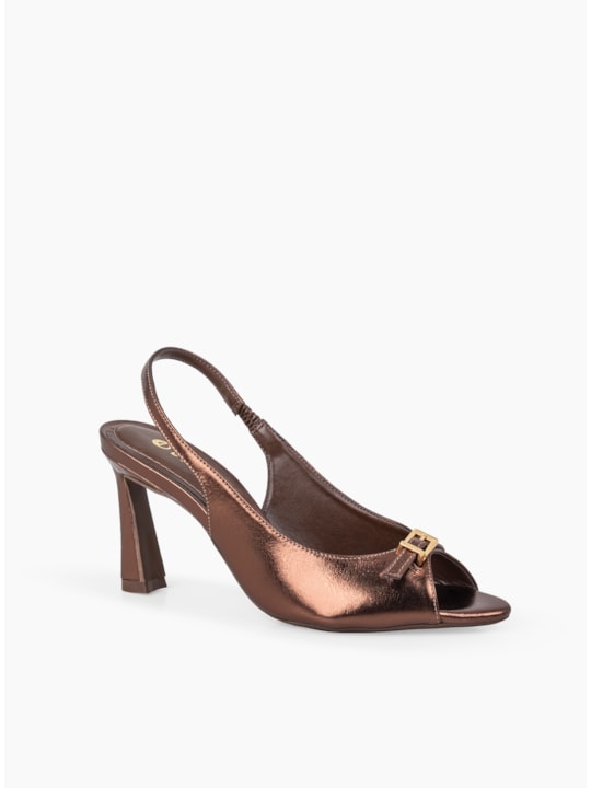 Sandália PeepToe Metalizado Café Couro