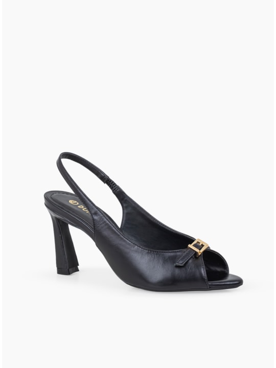 Sandália PeepToe Preta Couro