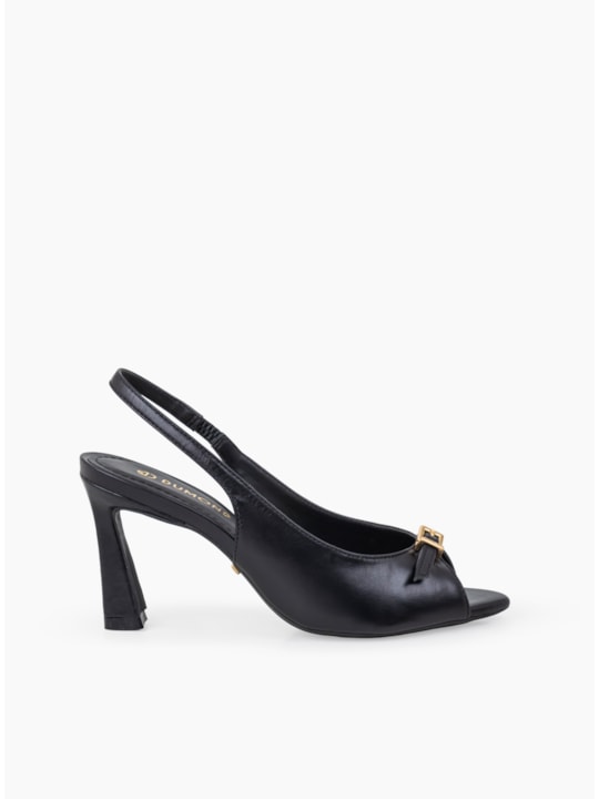 Sandália PeepToe Preta Couro