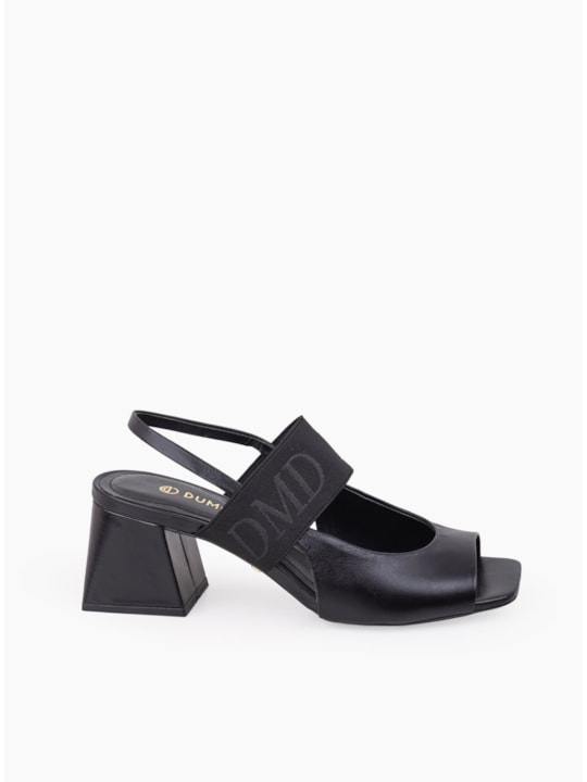 Sandália Peeptoe Preta Couro Elastico