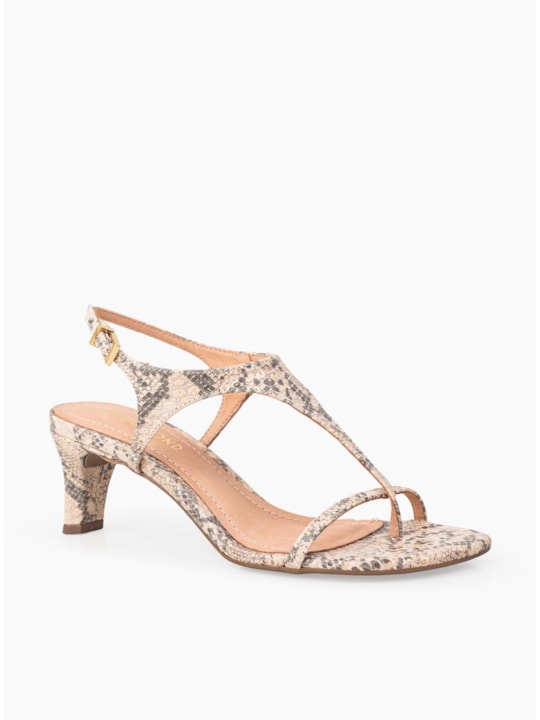 Sandalia Salto Curvado Couro Snake Bege