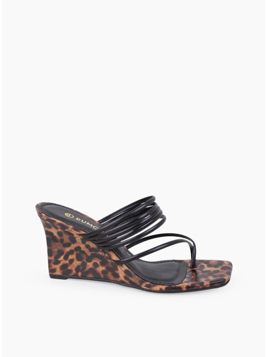 Sandália Tamanco Couro Animal Print Cunha