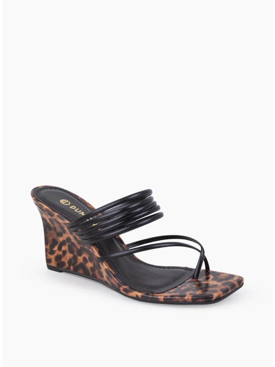 Sandália Tamanco Couro Animal Print Cunha