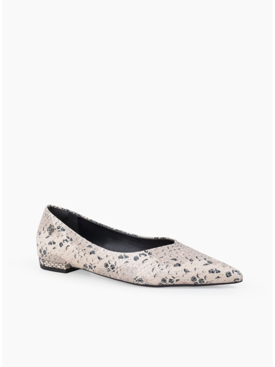 Sapatilha Bico Fino Couro Snake Off White