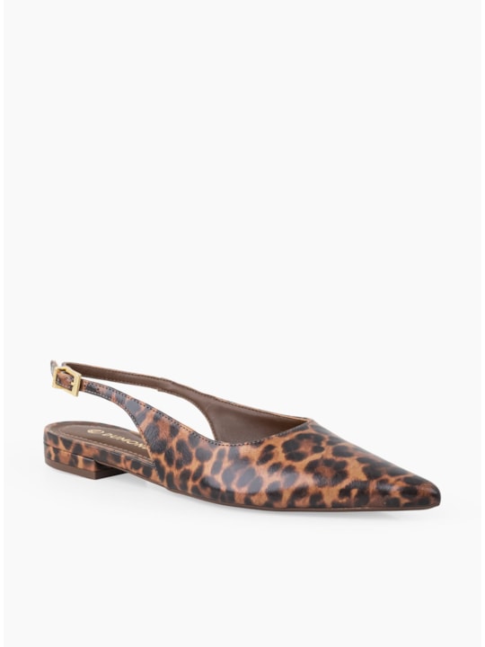 Sapatilha Couro Onça Velour Slingback Bico Fino