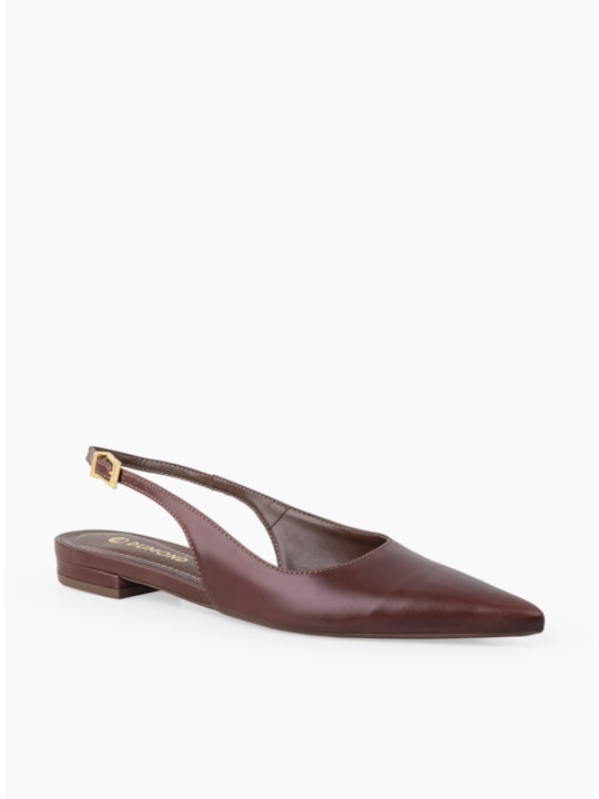 Sapatilha Couro Pinhão Slingback Bico Fino