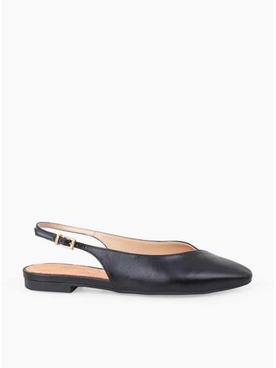 Sapatilha Couro Preto Slingback