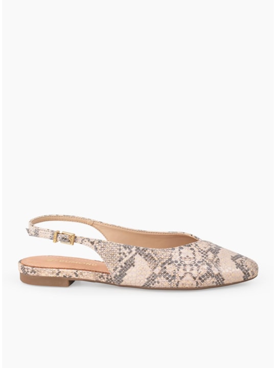 Sapatilha Couro Snake Sand Slingback