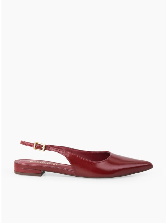 Sapatilha Couro Verniz Malbec Slingback Bico Fino