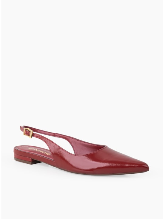 Sapatilha Couro Verniz Malbec Slingback Bico Fino