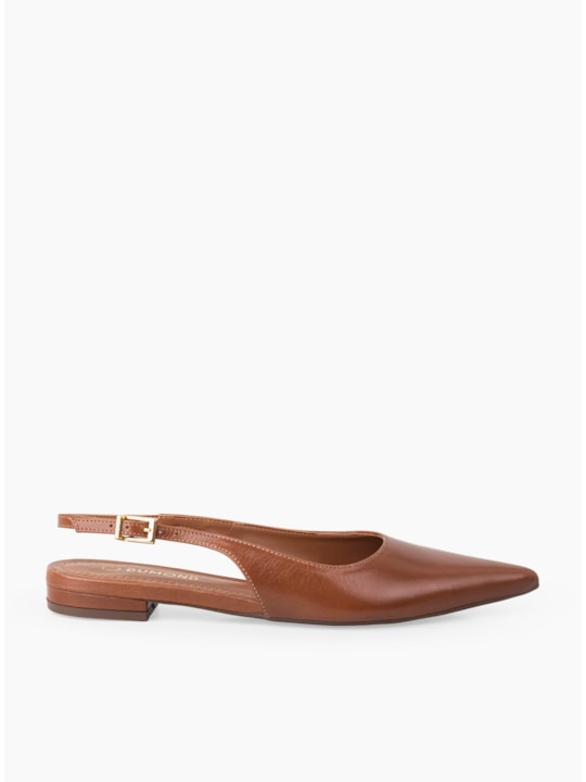 Sapatilha Couro Whisky Slingback Bico Fino