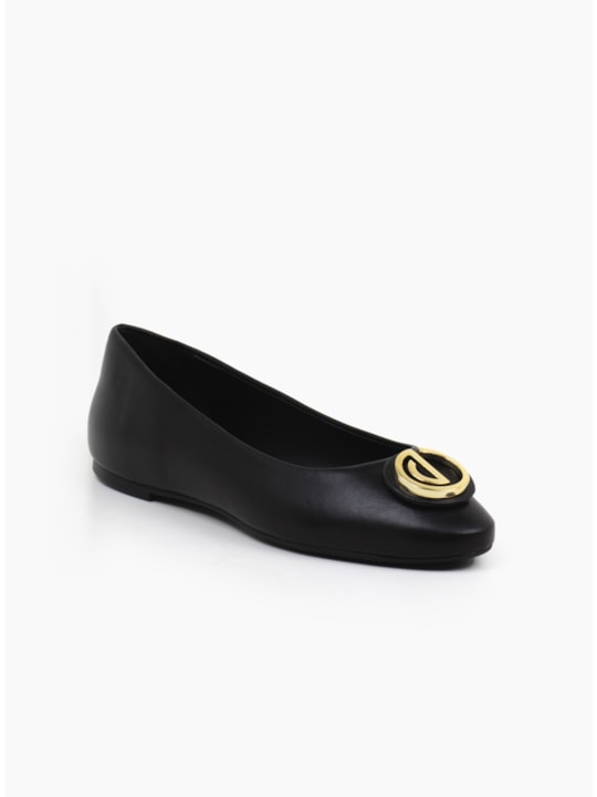 Sapatilha Feminina Couro Preto Bico Redondo