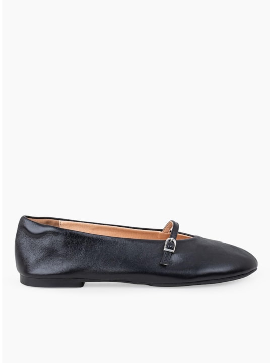 Sapatilha Mary Jane Couro Soft Preto