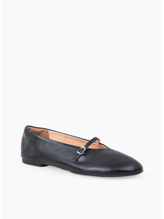 Sapatilha Mary Jane Couro Soft Preto