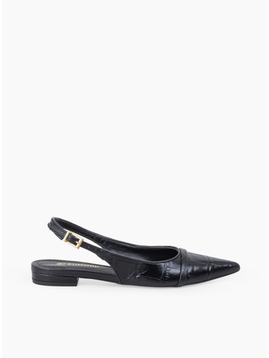 Sapatilha Preta Couro Maxi Croco 