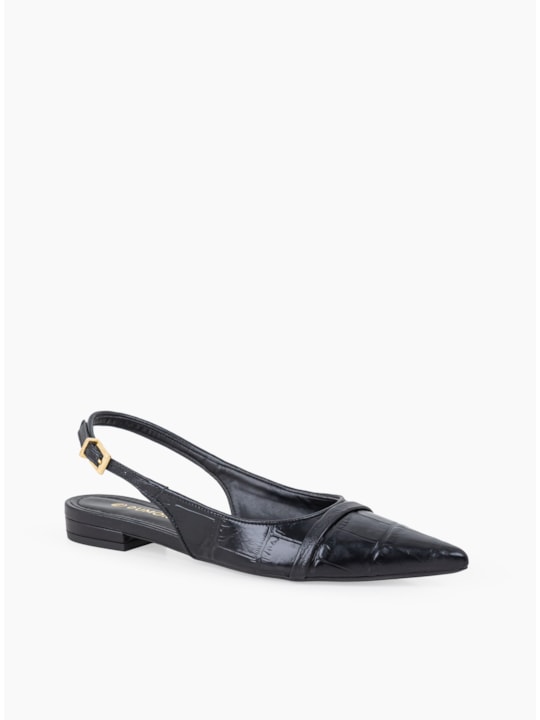 Sapatilha Preta Couro Maxi Croco 