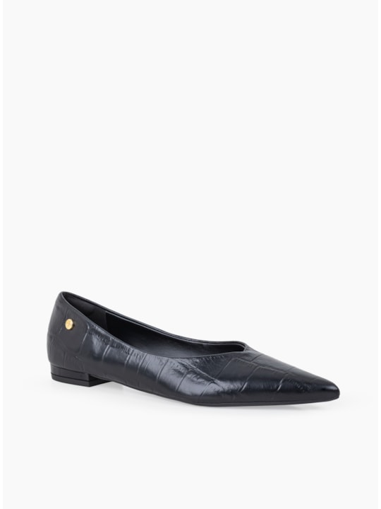 Sapatilha Preta Couro Maxi Croco