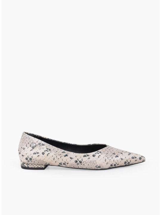 Sapatilha Preto/Off White Couro Snake