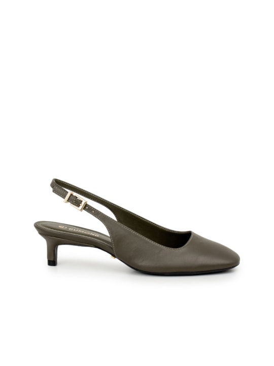 Scarpin Couro Oliva Slingback Bico Fino