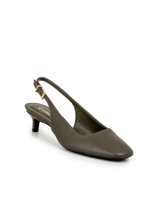 Scarpin Couro Oliva Slingback Bico Fino